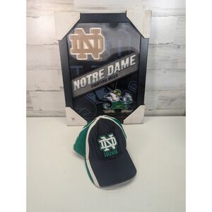 Notre Dame Fighting Irish NCAA Wall Decor Plaque Sign w/ Notre Dame Hat Bundle